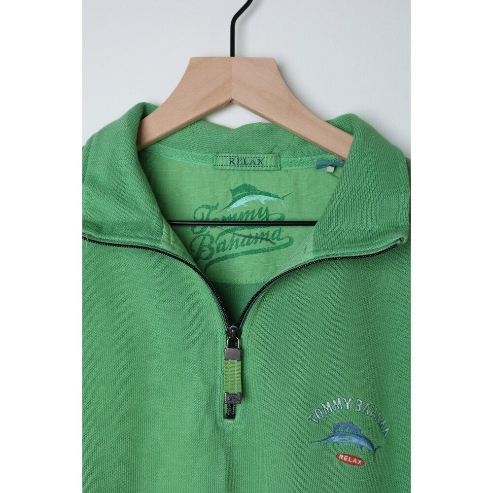 Tommy Bahama Relax 1/4 Zip Pullover Embroidered Marlin Logo Green Cotton Mens M - Picture 3 of 7